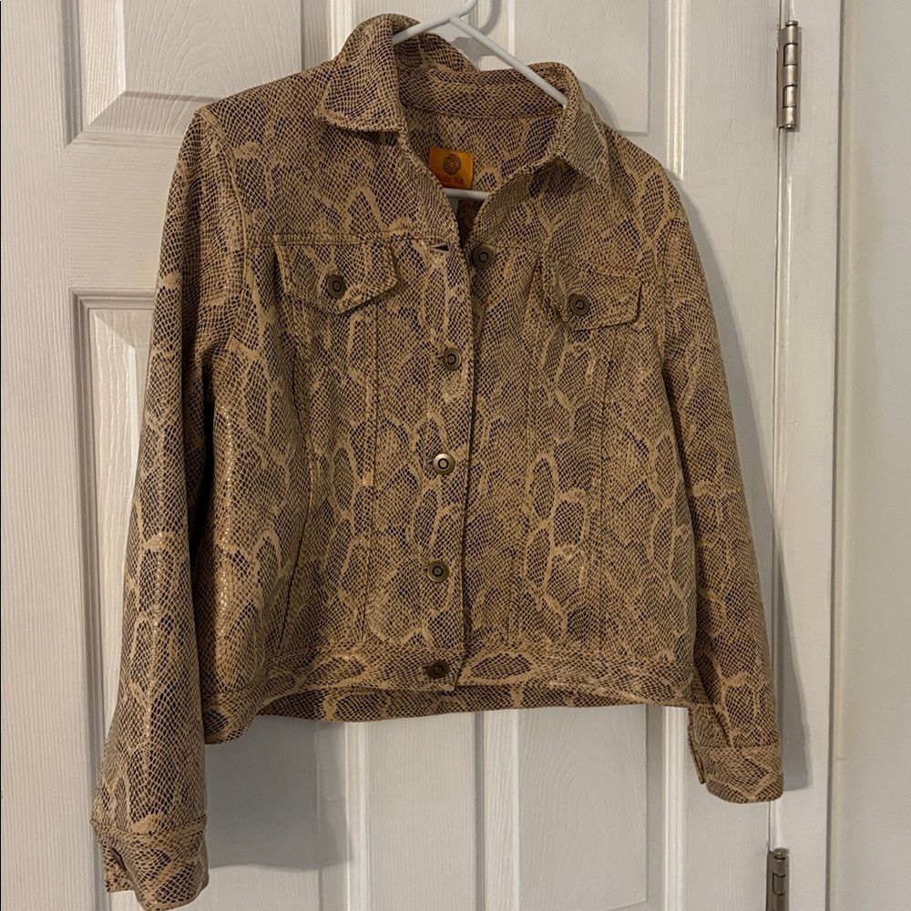 Snakeskin Cropped Jacket Y2K Petite 12P Faux Leather Look - Picture 8 of 8